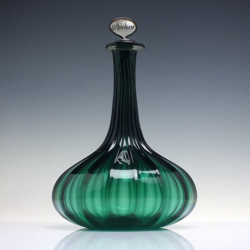 RARE GEORGIAN RIBBED BRISTOL GREEN GLASS MELL DECANTER C1830 - ADDITIONAL PHOTO 1