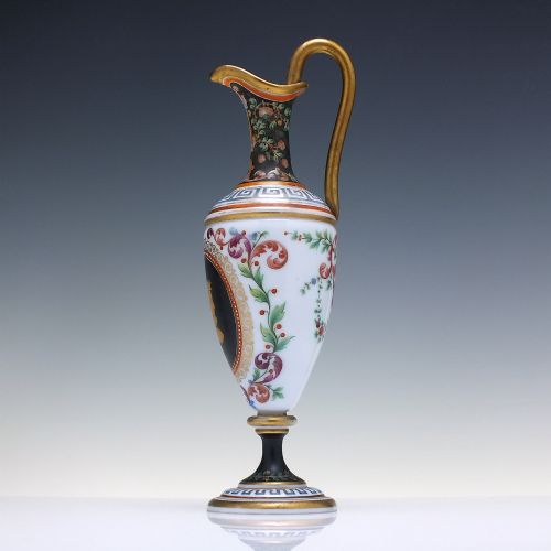 19TH CENTURY GREEK REVIVAL BACCARAT ENAMELLED AMPHORA OPALINE GLASS JUG C1880 - ADDITIONAL PHOTO 1