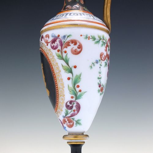 19TH CENTURY GREEK REVIVAL BACCARAT ENAMELLED AMPHORA OPALINE GLASS JUG C1880 - ADDITIONAL PHOTO 2