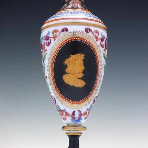 19TH CENTURY GREEK REVIVAL BACCARAT ENAMELLED AMPHORA OPALINE GLASS JUG C1880 - ADDITIONAL PHOTO 3