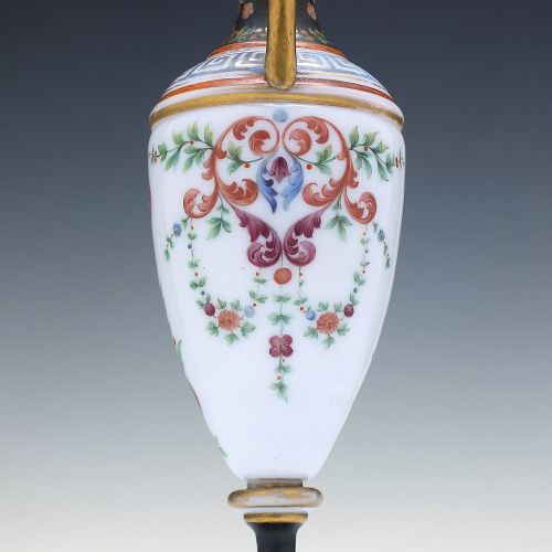 19TH CENTURY GREEK REVIVAL BACCARAT ENAMELLED AMPHORA OPALINE GLASS JUG C1880 - ADDITIONAL PHOTO 4
