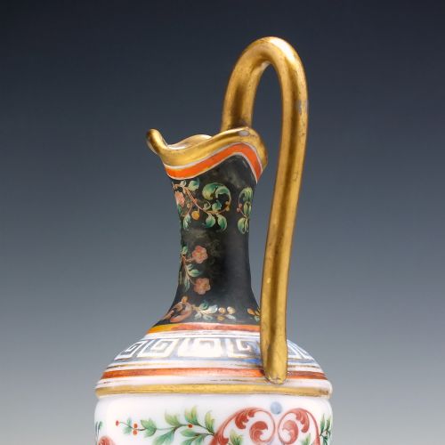 19TH CENTURY GREEK REVIVAL BACCARAT ENAMELLED AMPHORA OPALINE GLASS JUG C1880 - ADDITIONAL PHOTO 5