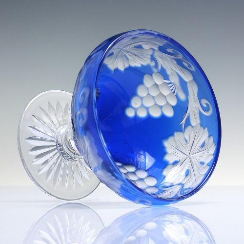 PAIR ANTIQUE BOHEMIAN BLUE ENGRAVED GLASS SUNDAE DISHES C1920 - ADDITIONAL PHOTO 1