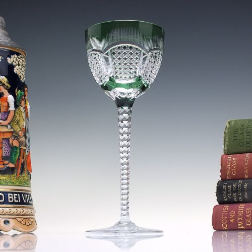 val st lambert brilliant cut crystal green hock wine glass c1940 - CATEGORY: ANTIQUE GLASS - DATED 1940