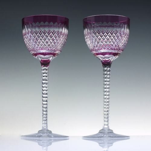 fig 1. Pair of Val St Lambert Brilliant Cut Crystal Hock Wine Glasses c1940