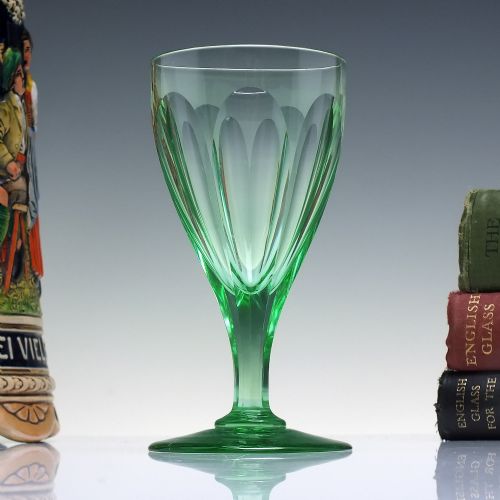 victorian green vaseline wine glass c1860 - CATEGORY: ANTIQUE GLASS - DATED 1850
