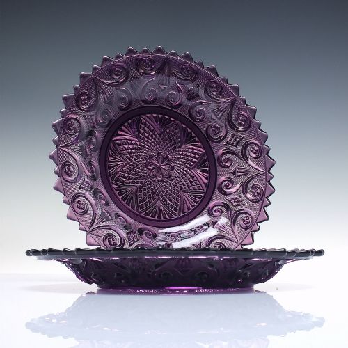 pair antique amethyst glass side plates c1920 - CATEGORY: ANTIQUE GLASS - DATED 1920