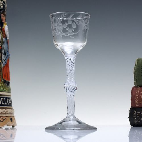 georgian engraved multi spiral opaque twist wine glass c1760 - CATEGORY: ANTIQUE JEWELLERY - DATED 1750