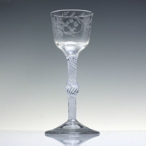 GEORGIAN ENGRAVED MULTI SPIRAL OPAQUE TWIST WINE GLASS C1760 - ADDITIONAL PHOTO 1