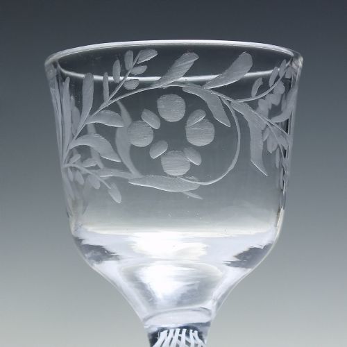 GEORGIAN ENGRAVED MULTI SPIRAL OPAQUE TWIST WINE GLASS C1760 - ADDITIONAL PHOTO 3