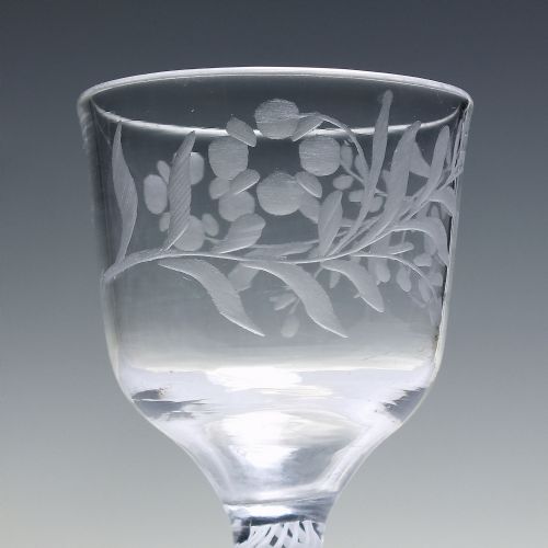 GEORGIAN ENGRAVED MULTI SPIRAL OPAQUE TWIST WINE GLASS C1760 - ADDITIONAL PHOTO 4