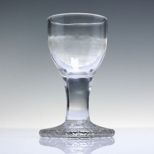 18TH CENTURY OVERSEWN FOOT DRAM GLASS C1750 - ADDITIONAL PHOTO 1