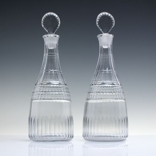 pair 18th century facet cut glass taper spirit decanters c1790 - CATEGORY: ANTIQUE GLASS - DATED 1750