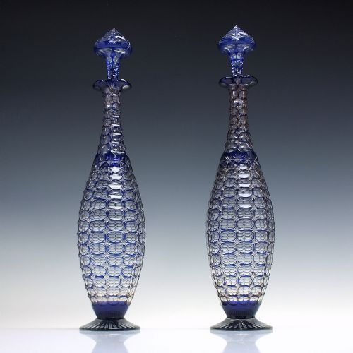 pair stevens williams tri colour glass decanters by fredrick carder c1890 - CATEGORY: ANTIQUE GLASS - DATED 1890