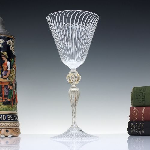 tall murano salviati latticino wine glass goblet c1900 - CATEGORY: ANTIQUE GLASS - DATED 1900