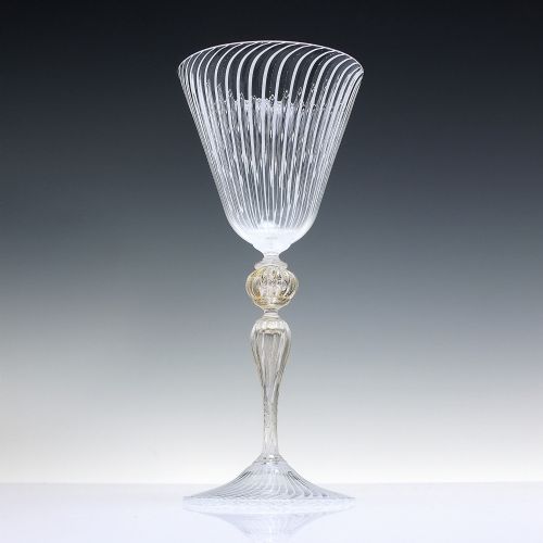 TALL MURANO SALVIATI LATTICINO WINE GLASS GOBLET C1900 - ADDITIONAL PHOTO 1