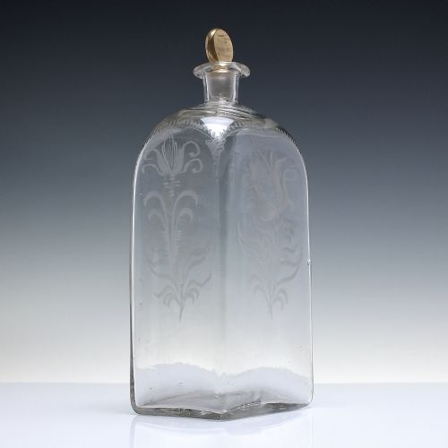 PAIR 18TH CENTURY ENGRAVED GLASS BOX DECANTERS C1750 - ADDITIONAL PHOTO 1