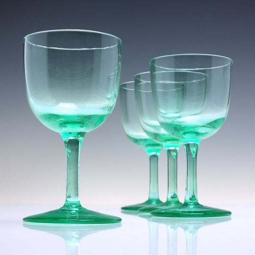 four victorian green vaseline wine glasses c1880 - CATEGORY: ANTIQUE GLASS - DATED 1880