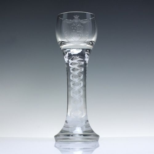 JOSEPHINENHUTTE ARMORIAL ENGRAVED OPAQUE TWIST SCHNAPPS GLASS C1900 - ADDITIONAL PHOTO 1