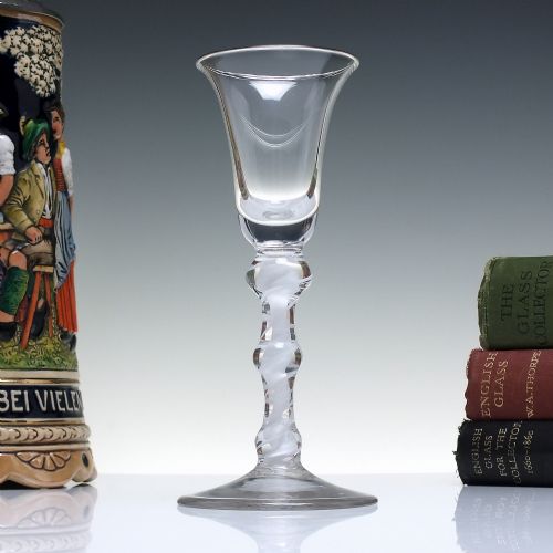 18th century triple knop opaque twist wine glass c1760 rare twist - CATEGORY: ANTIQUE GLASS - DATED GEORGIAN