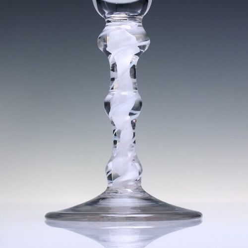 18TH CENTURY TRIPLE KNOP OPAQUE TWIST WINE GLASS C1760 RARE TWIST - ADDITIONAL PHOTO 1