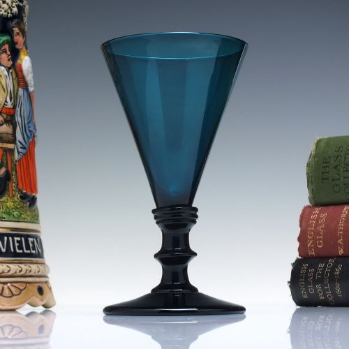 georgian peacock blue flute wine glass c1820 - CATEGORY: ANTIQUE GLASS - DATED GEORGIAN