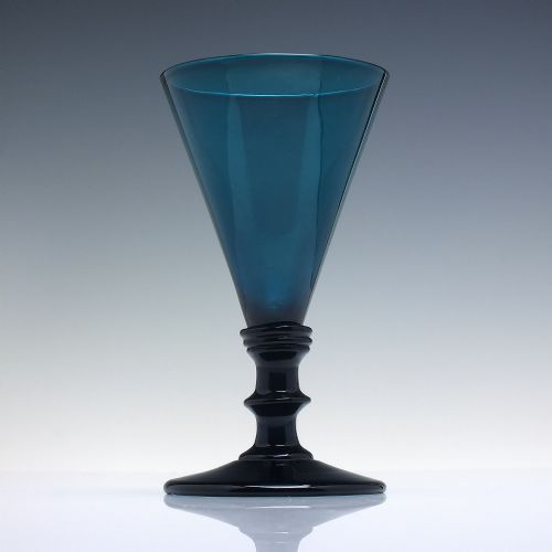 GEORGIAN PEACOCK BLUE FLUTE WINE GLASS C1820 - ADDITIONAL PHOTO 1