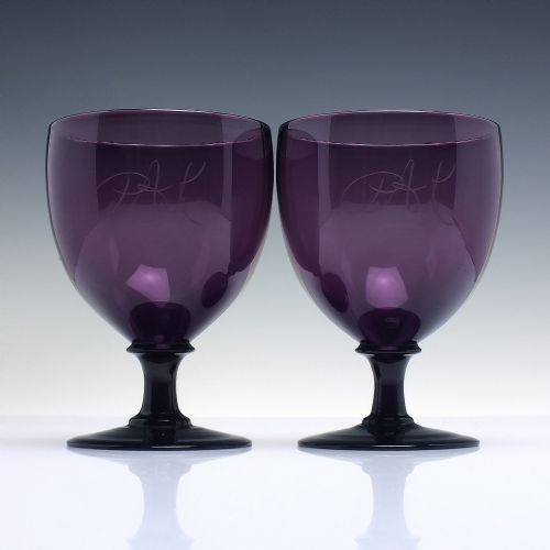 pair amethyst wine goblets or rummers c1930 - CATEGORY: ANTIQUE GLASS - DATED 1930