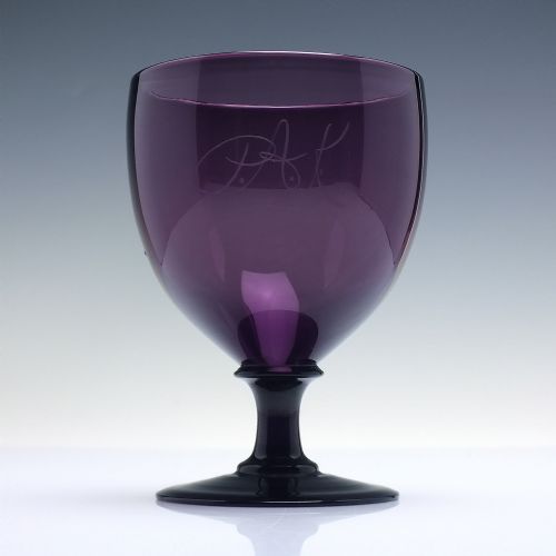 PAIR AMETHYST WINE GOBLETS OR RUMMERS C1930 - ADDITIONAL PHOTO 1