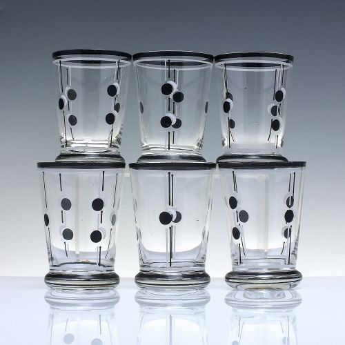 ART DECO GLASS ENAMELLED GLASS COCKTAIL SHAKER SIX MATCHING GLASSES C1930 - ADDITIONAL PHOTO 4