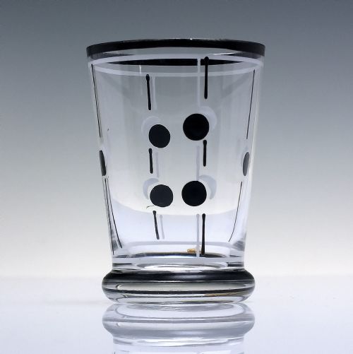 ART DECO GLASS ENAMELLED GLASS COCKTAIL SHAKER SIX MATCHING GLASSES C1930 - ADDITIONAL PHOTO 6