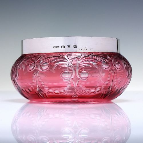 stevens williams silver top cranberry glass vase 1897 - CATEGORY: ANTIQUE GLASS - DATED 1890