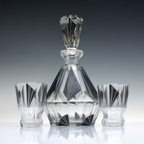 art deco carl palda glass decanter glasses c1930 - CATEGORY: ANTIQUE GLASS - DATED 1930