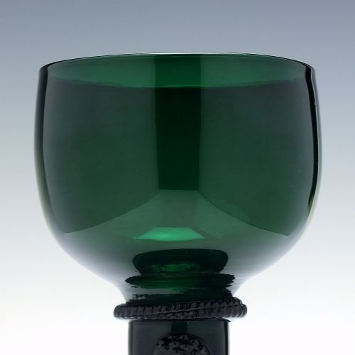 GEORGIAN BRISTOL GREEN WINE ROEMER GLASS WITH OPEN HOLLOW STEM C1820 - ADDITIONAL PHOTO 3