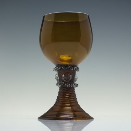RARE 19TH CENTURY AMBER WINE ROEMER GLASS WITH OPALINE RIM C1870 - ADDITIONAL PHOTO 1