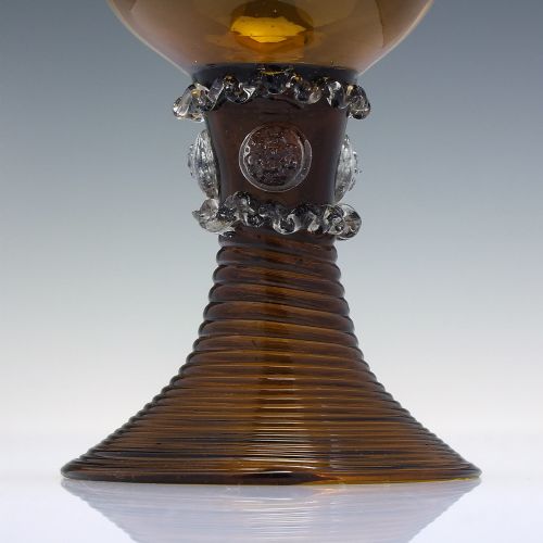 RARE 19TH CENTURY AMBER WINE ROEMER GLASS WITH OPALINE RIM C1870 - ADDITIONAL PHOTO 2