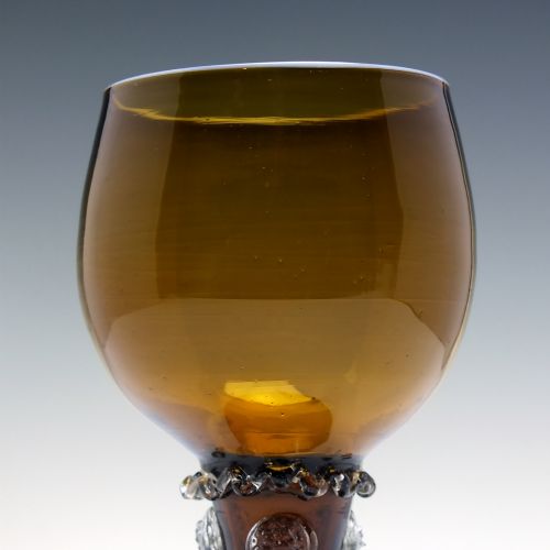 RARE 19TH CENTURY AMBER WINE ROEMER GLASS WITH OPALINE RIM C1870 - ADDITIONAL PHOTO 3
