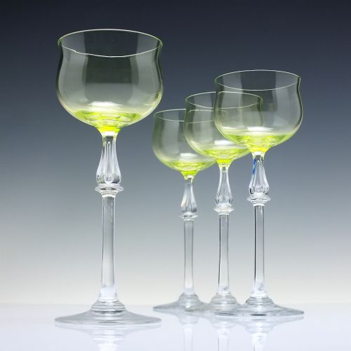 four vaseline art nouveau wine hock glasses c1890 - CATEGORY: ANTIQUE GLASS - DATED 1890