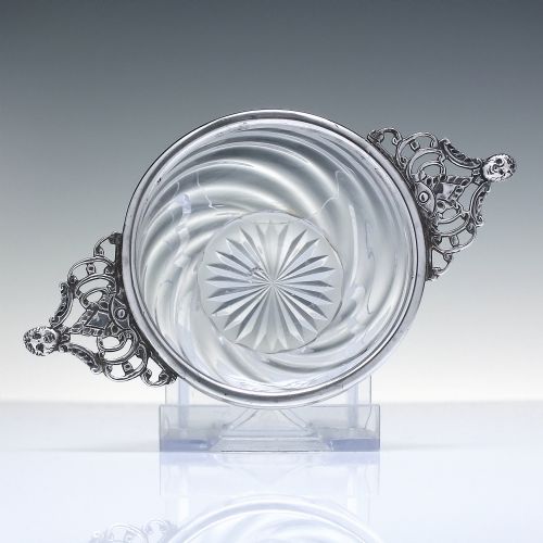exceptionally rare victorian silver glass quaich shefield 1894 - CATEGORY: ANTIQUE GLASS - DATED 1880