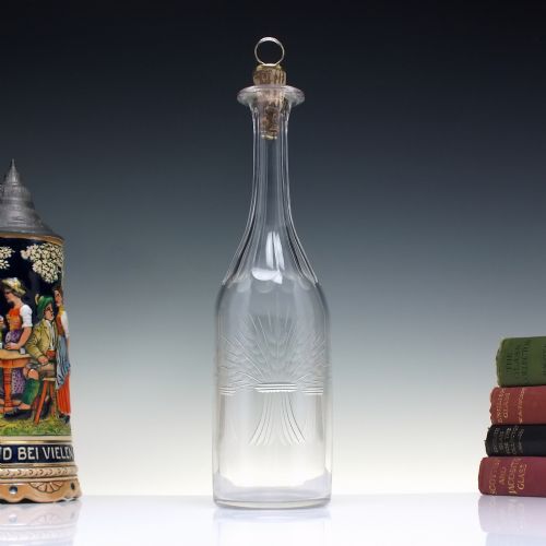 rare 19th century engraved barley wine glass serving bottle c1880 - CATEGORY: ANTIQUE GLASS - DATED 1880