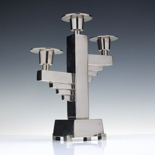 art deco nickel plated candle stick candelabra c1930 - CATEGORY: ANTIQUE LIGHTING - DATED 1930