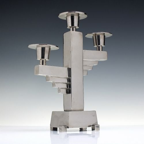ART DECO NICKEL PLATED CANDLE STICK CANDELABRA C1930 - ADDITIONAL PHOTO 1