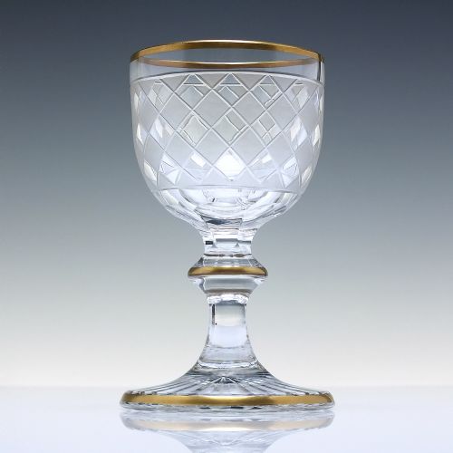 PAIR REGENCY ENGRAVED GILDED WINE GLASSES C1850 - ADDITIONAL PHOTO 1