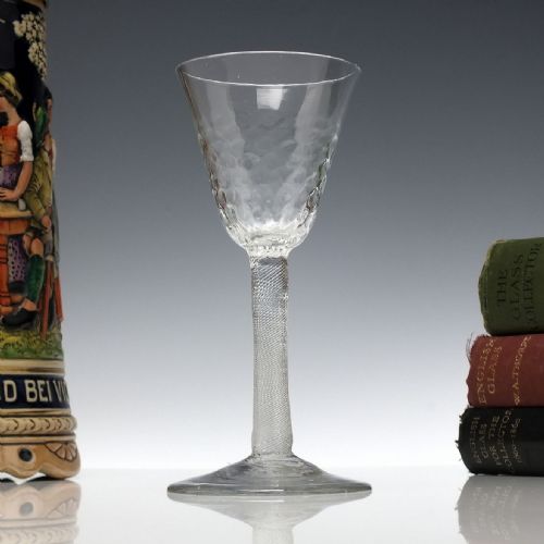 18th century incised twist wine glass with moulded bowl c1755 - CATEGORY: ANTIQUE GLASS - DATED 1750