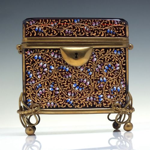 CENTURY ANTIQUE BOHEMIAN MOSER RUBY RED ENAMELLED CRANBERRY GLASS JEWELLERY CASKET BOX C1880 - ADDITIONAL PHOTO 1