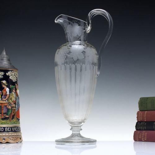 victorian engraved glass claret jug c1880 - CATEGORY: ANTIQUE GLASS - DATED 1880