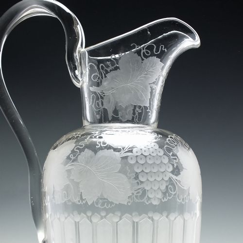 VICTORIAN ENGRAVED GLASS CLARET JUG C1880 - ADDITIONAL PHOTO 3