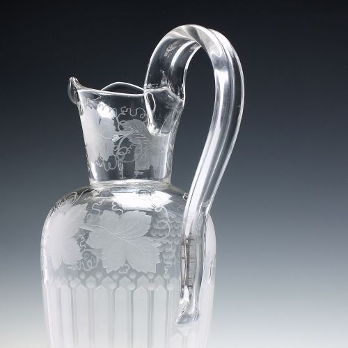 VICTORIAN ENGRAVED GLASS CLARET JUG C1880 - ADDITIONAL PHOTO 4