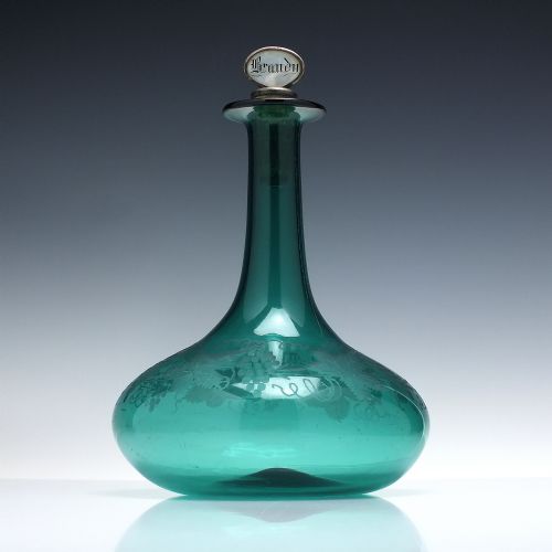 engraved green glass mell decanter c1830 - CATEGORY: ANTIQUE GLASS - DATED 1850