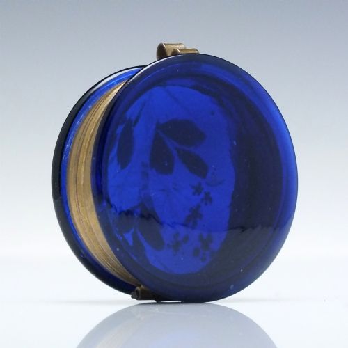 VICTORIAN ENAMELLED BLUE GLASS PILL BOX C1880 - ADDITIONAL PHOTO 2